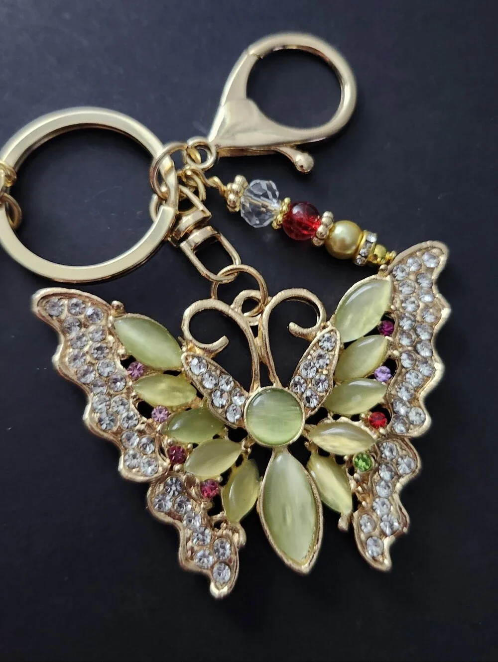 Butterfly Purse Charm Rhinestone Jade Imperial Jasper Aventurine Handcrafted